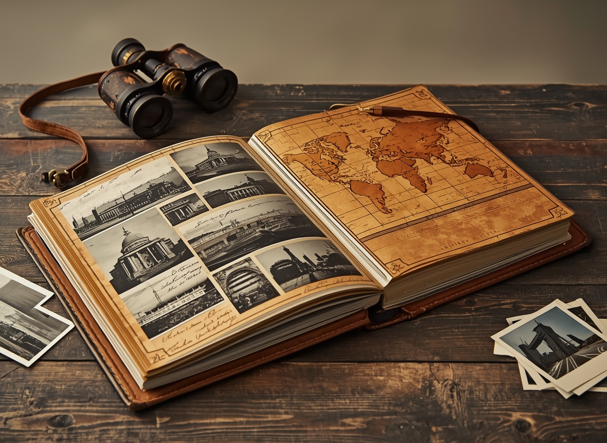 Travel photo album with world map embossing