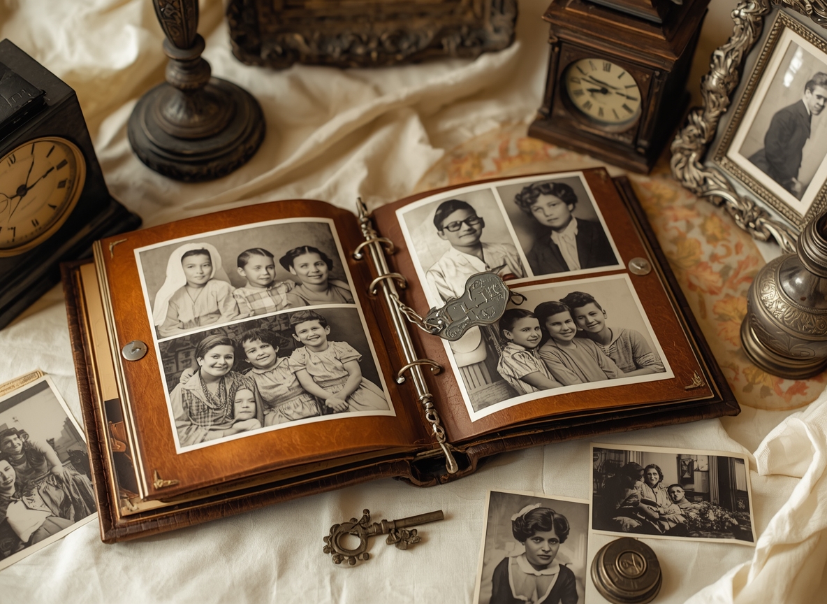Family photo album with warm leather binding